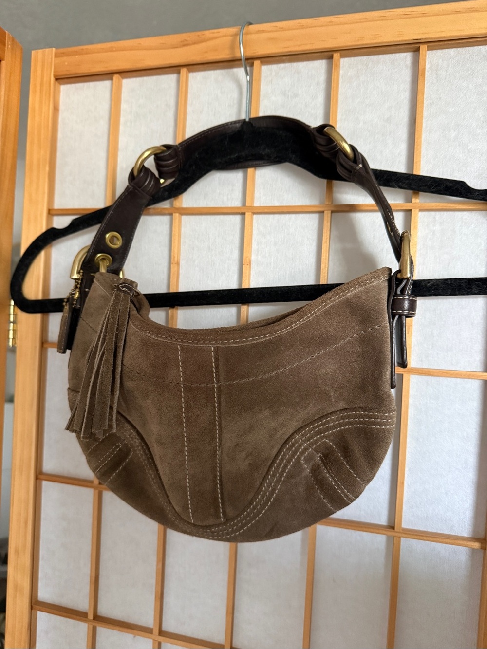 Coach Brown Suede Hobo Shoulder Bag with Tassel